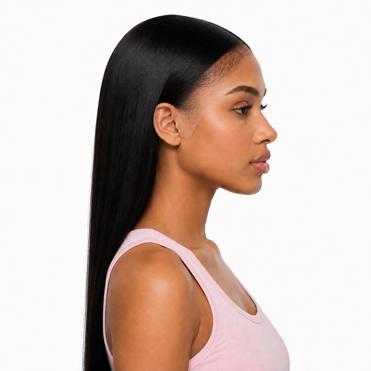 30 inch black straight wig with pre-plucked natural hairline and Swiss lace