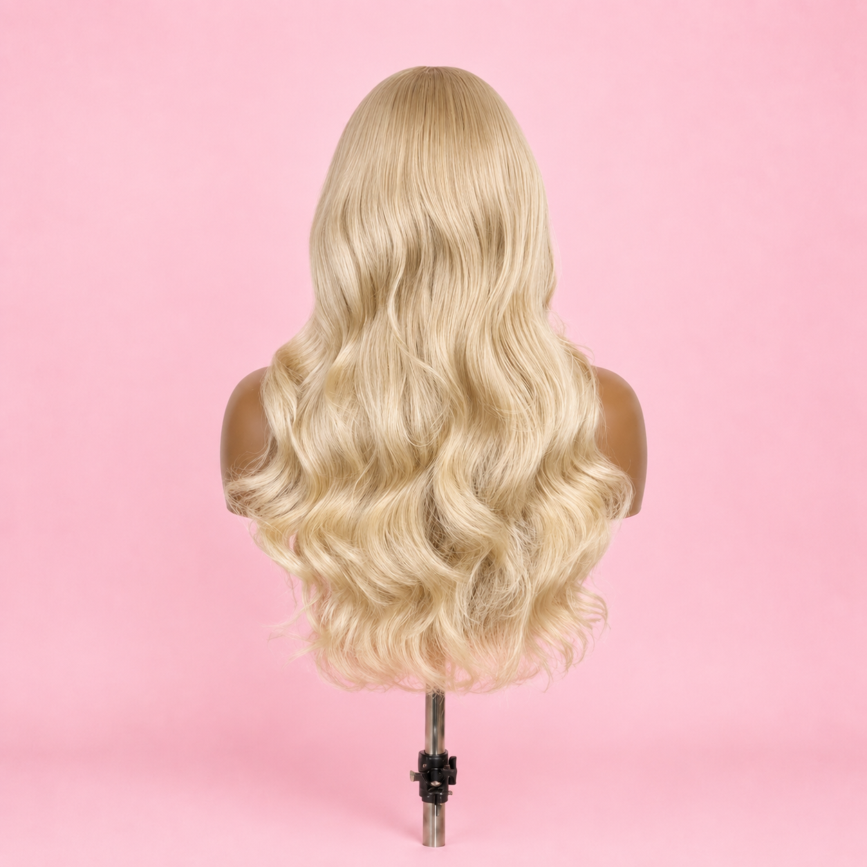 Blonde heat-resistant synthetic body wave wig with pre-plucked lace front