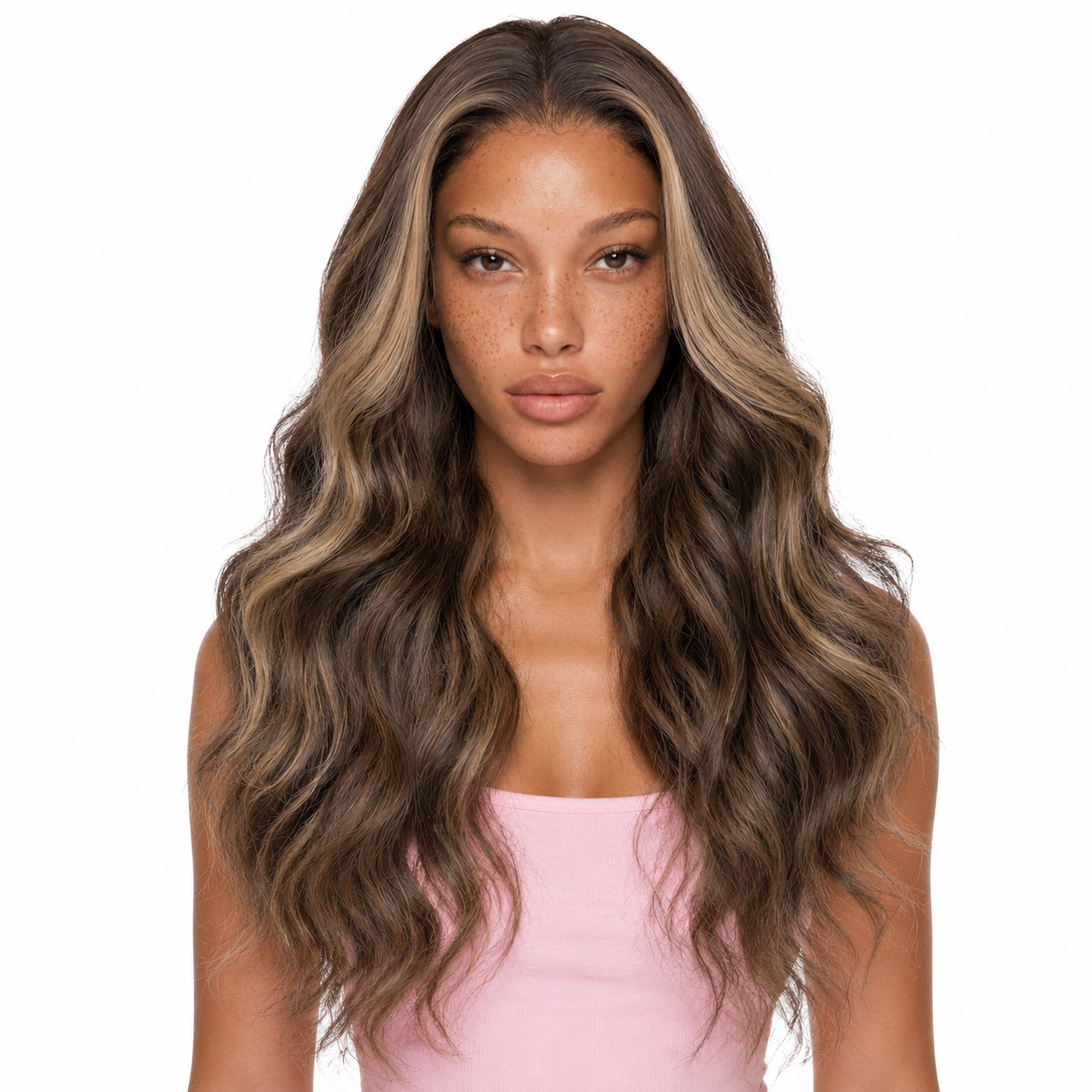 Brownie 22 inch mixed brown body wave lace front wig with natural pre-plucked hairline