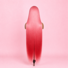 Long ombré pink red silky straight wig with 13x4 Swiss lace front